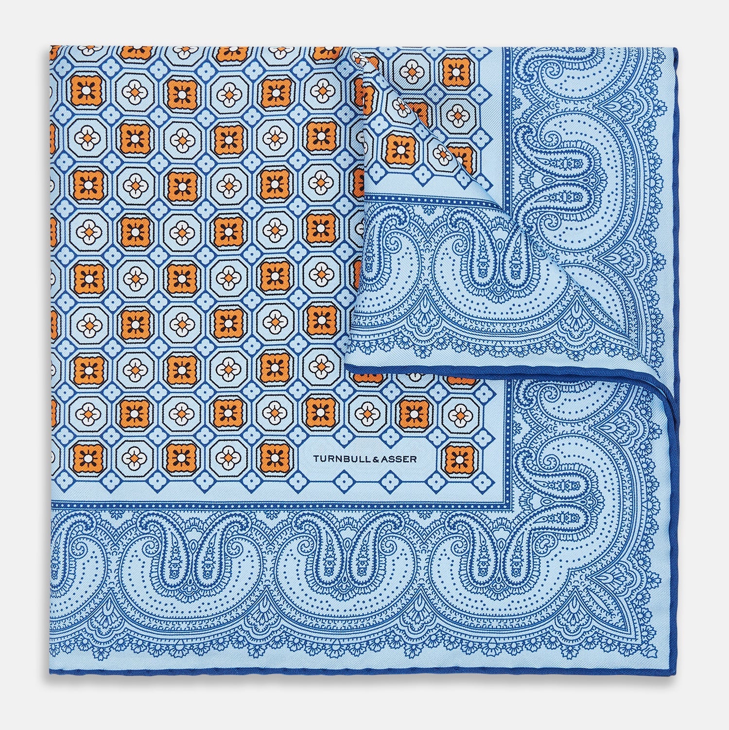 Blue Floral Tile and Paisley Silk Pocket Square