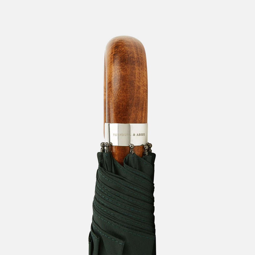 Forest Green Telescopic Umbrella with Brown Maple Crook Handle