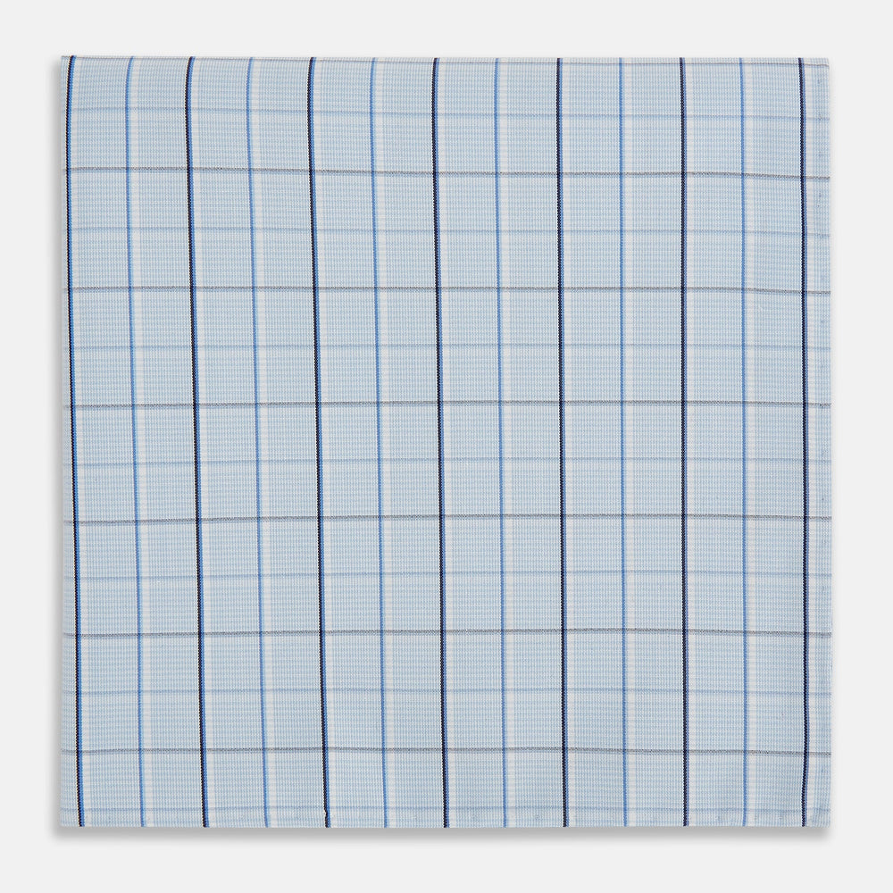 Navy and Blue Combination Check Hand-Rolled Handkerchief