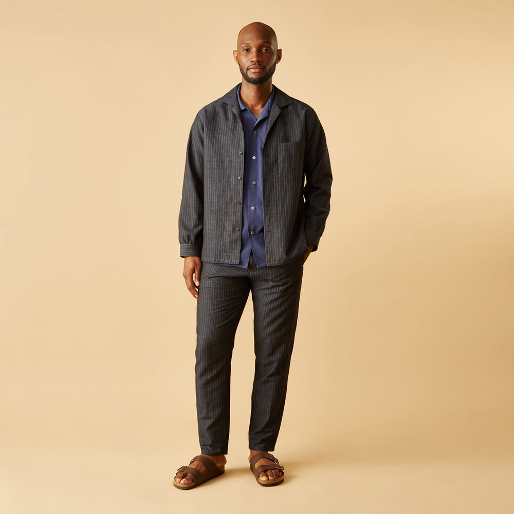 Navy Tailored Pinstriped Shirt Jacket