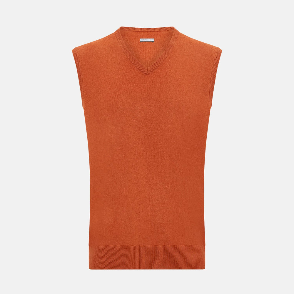 Orange Cashmere V-Neck Vest