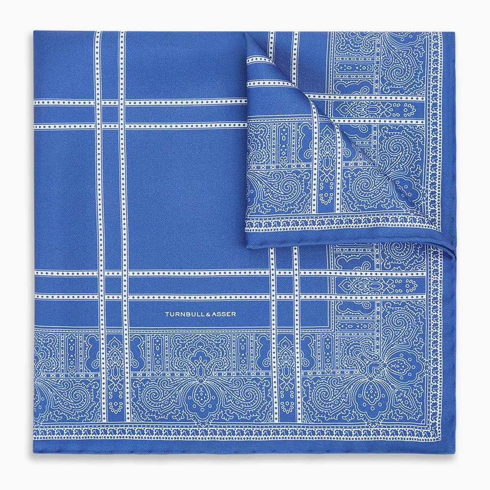 Avio Blue Paisley Bandana Patterned Silk Pocket Square