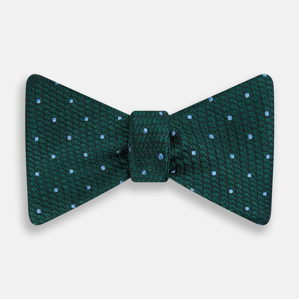 Forest Green and Sky Blue Spot Houndstooth Silk Bow Tie