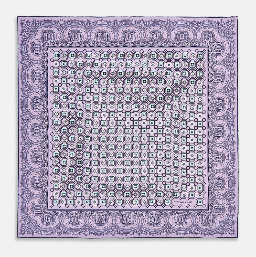 Lilac Floral Tile and Paisley Silk Pocket Square