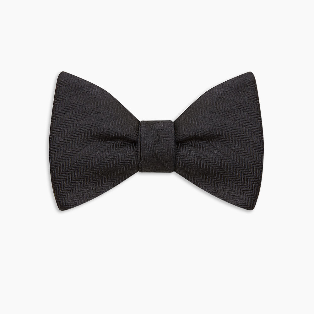 Black Herringbone Silk Bow Tie