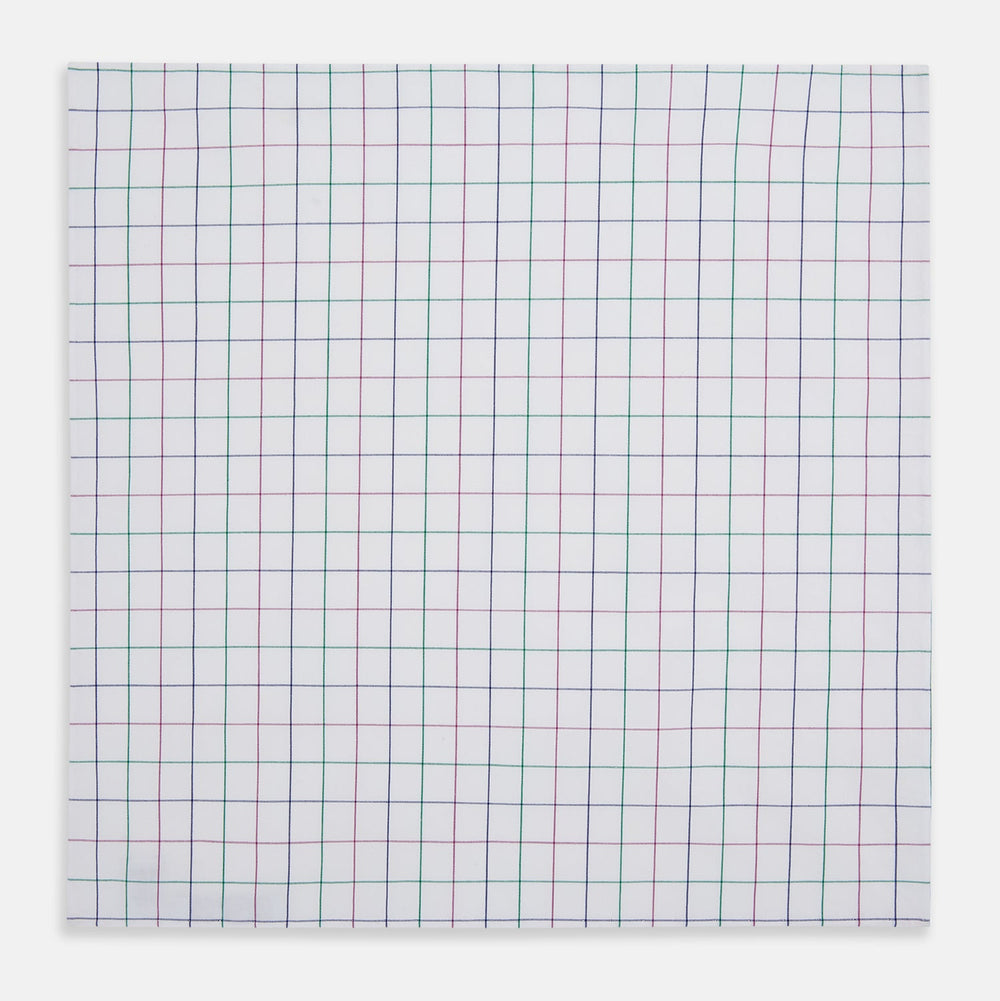 Hand Rolled Pink and Green Grid Check Handkerchief