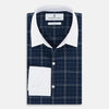 Indigo Windowpane Check Windsor Shirt with Constrast T&A Collar and Cuffs