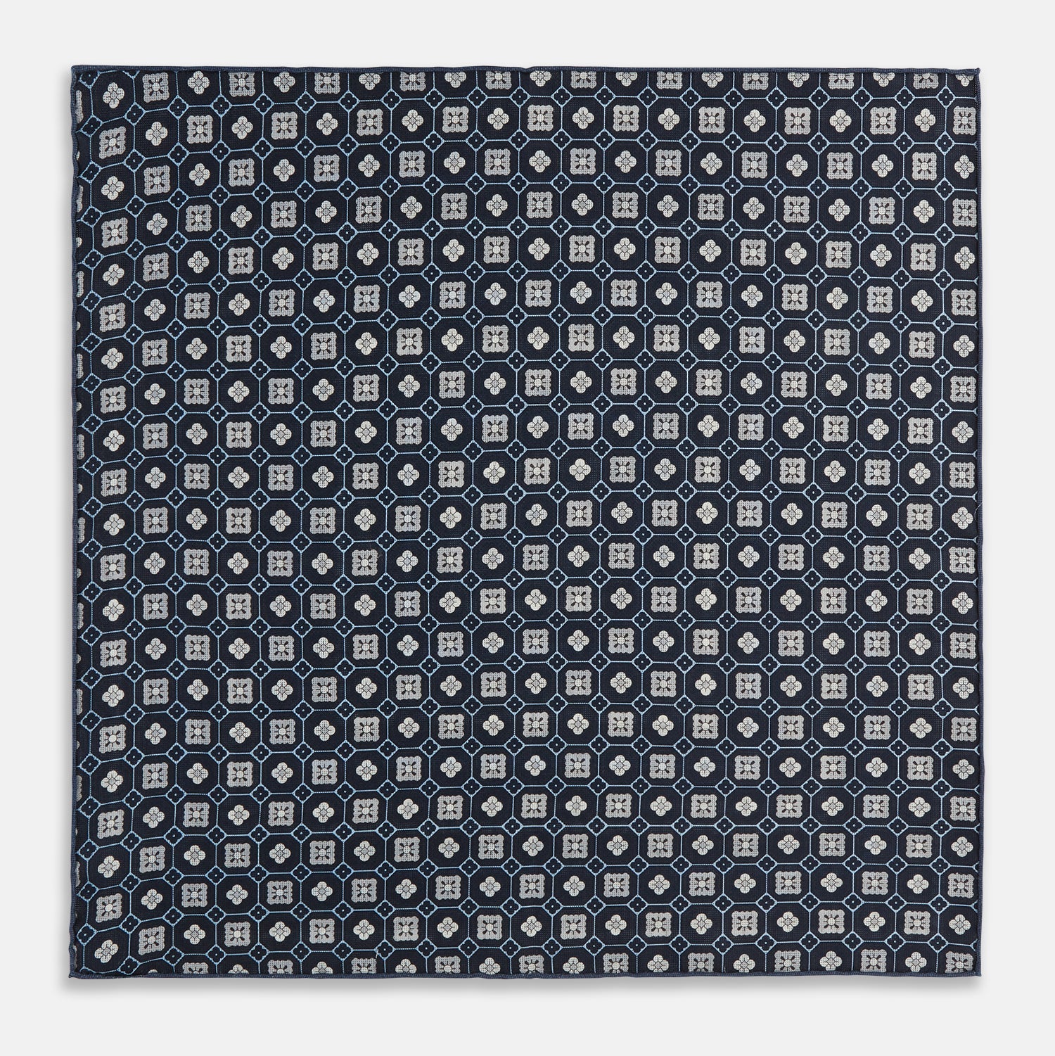 Ash Dots and Floral Tile Double-Sided Silk Pocket Square