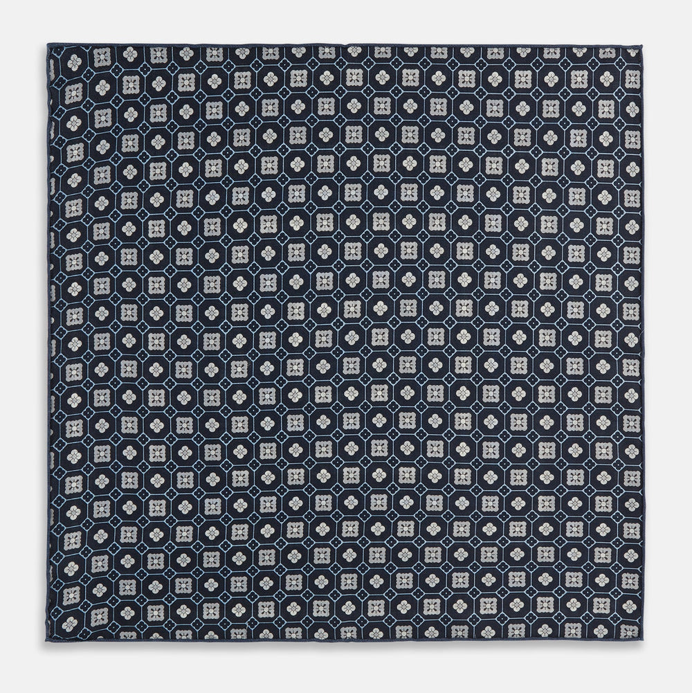 Ash Dots and Floral Tile Double-Sided Silk Pocket Square