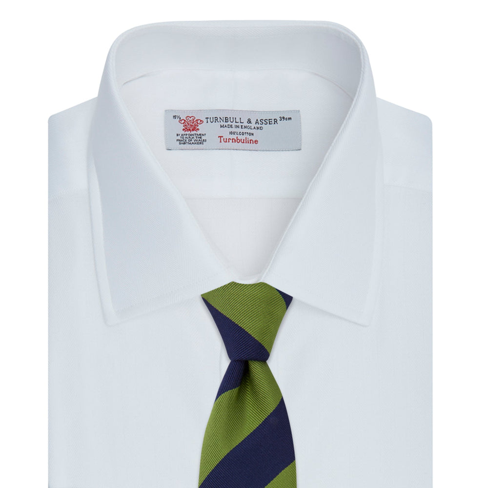 White Herringbone Superfine Cotton Shirt with T&A Collar and 3-Button Cuffs