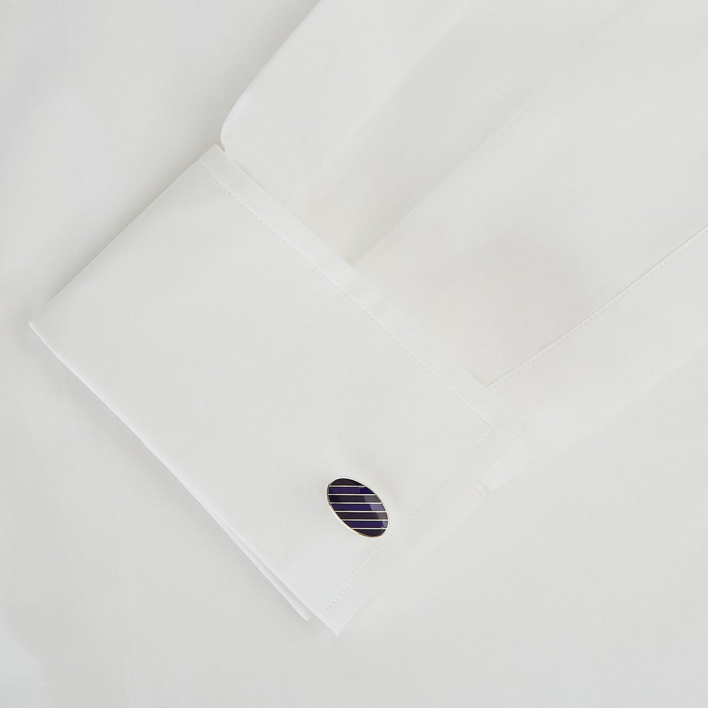 Navy Striped Oval Enamel Cufflinks