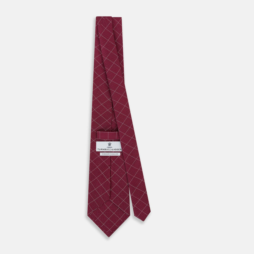 Burgundy Dotted Check Pattern Printed Silk Tie
