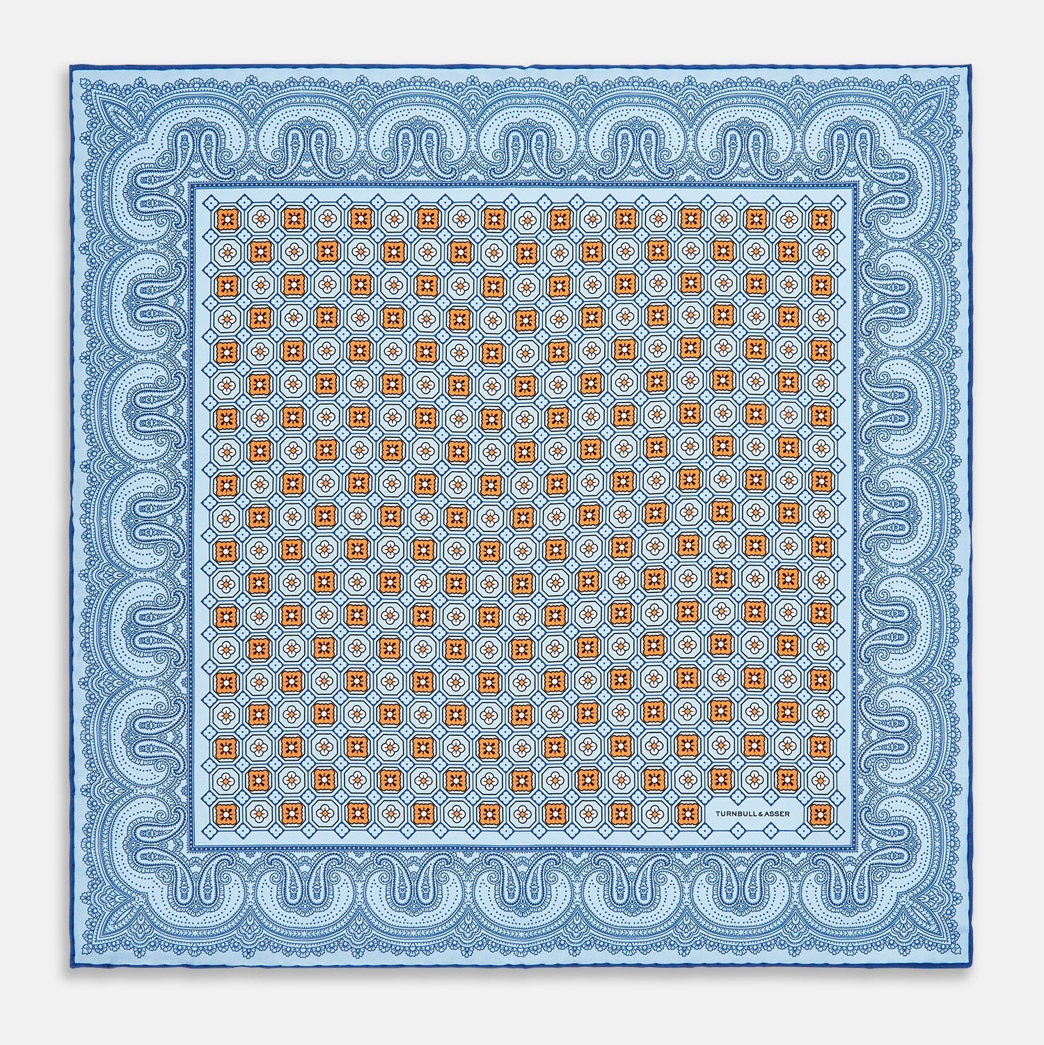 Blue Floral Tile and Paisley Silk Pocket Square