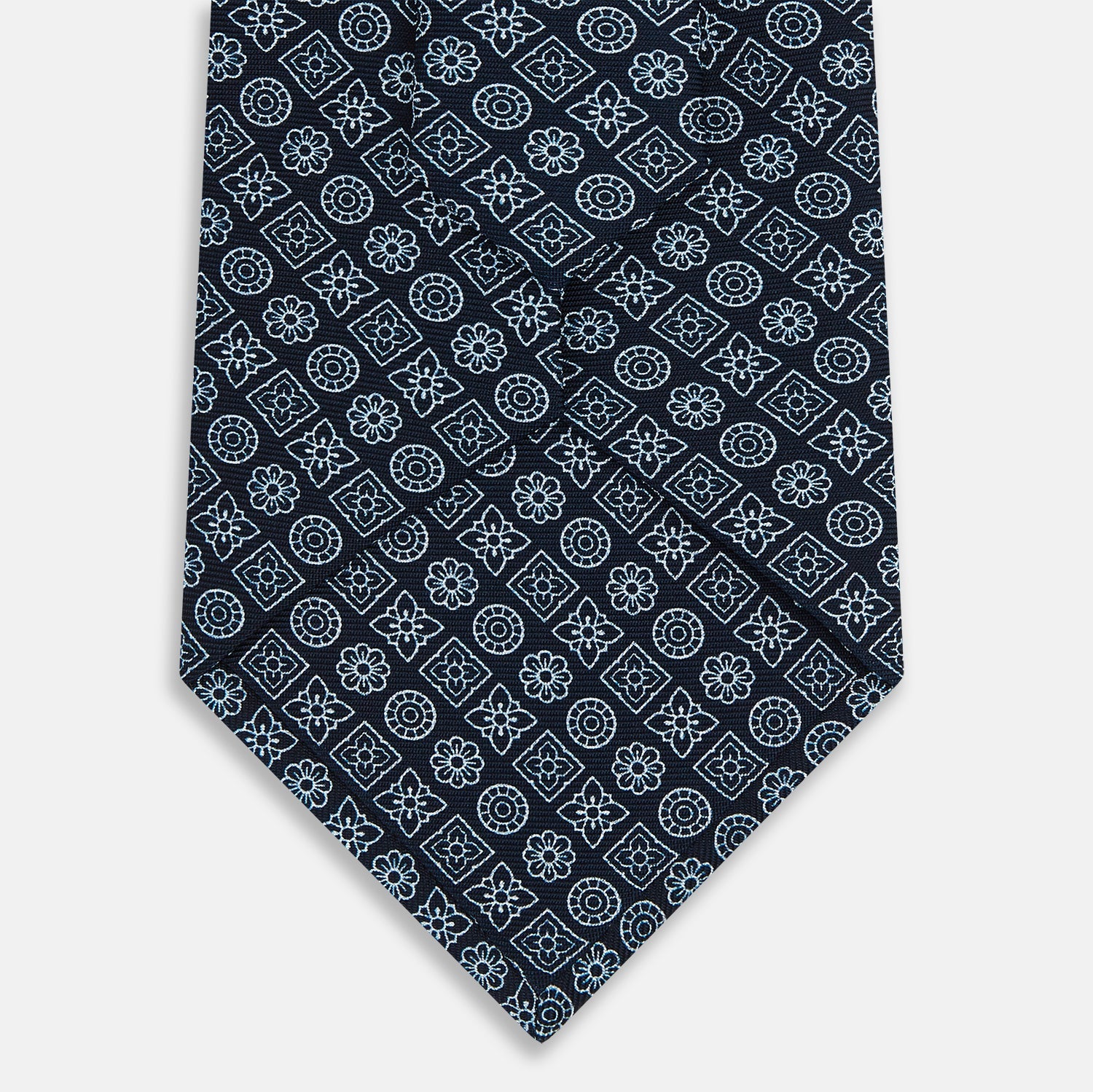 Navy Floral Tile Pattern Printed Silk Tie