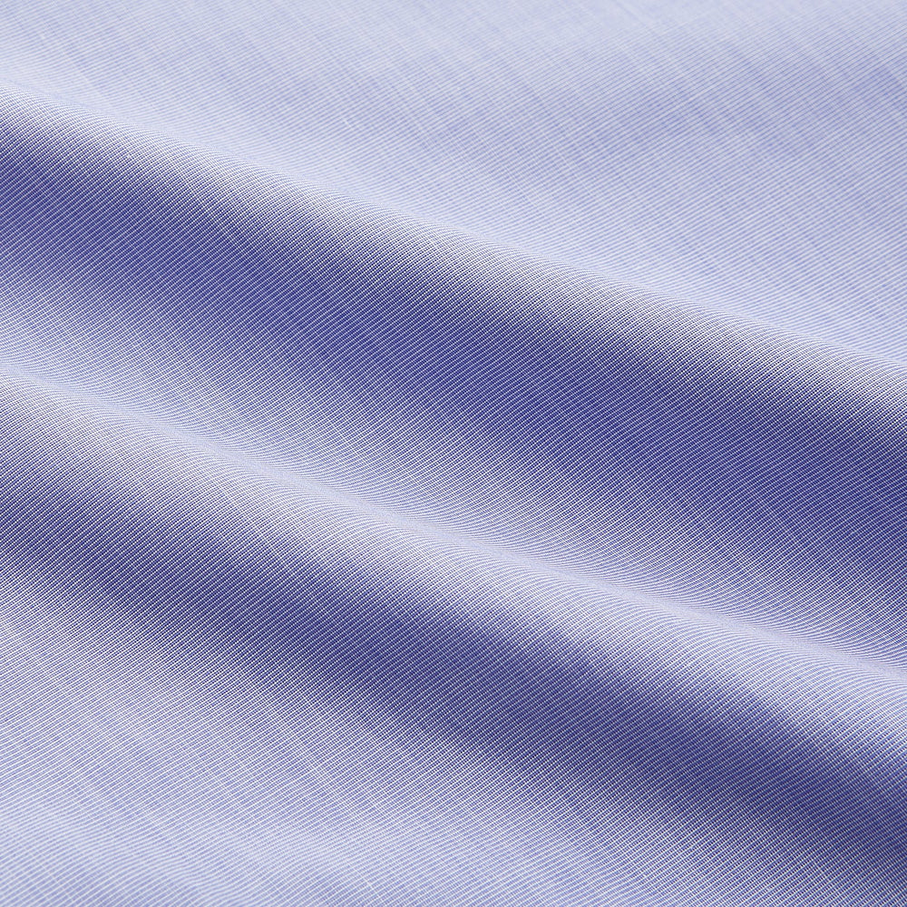 Tailored Fit Blue End-on-End Cotton Shirt with Kent Collar and Double Cuffs