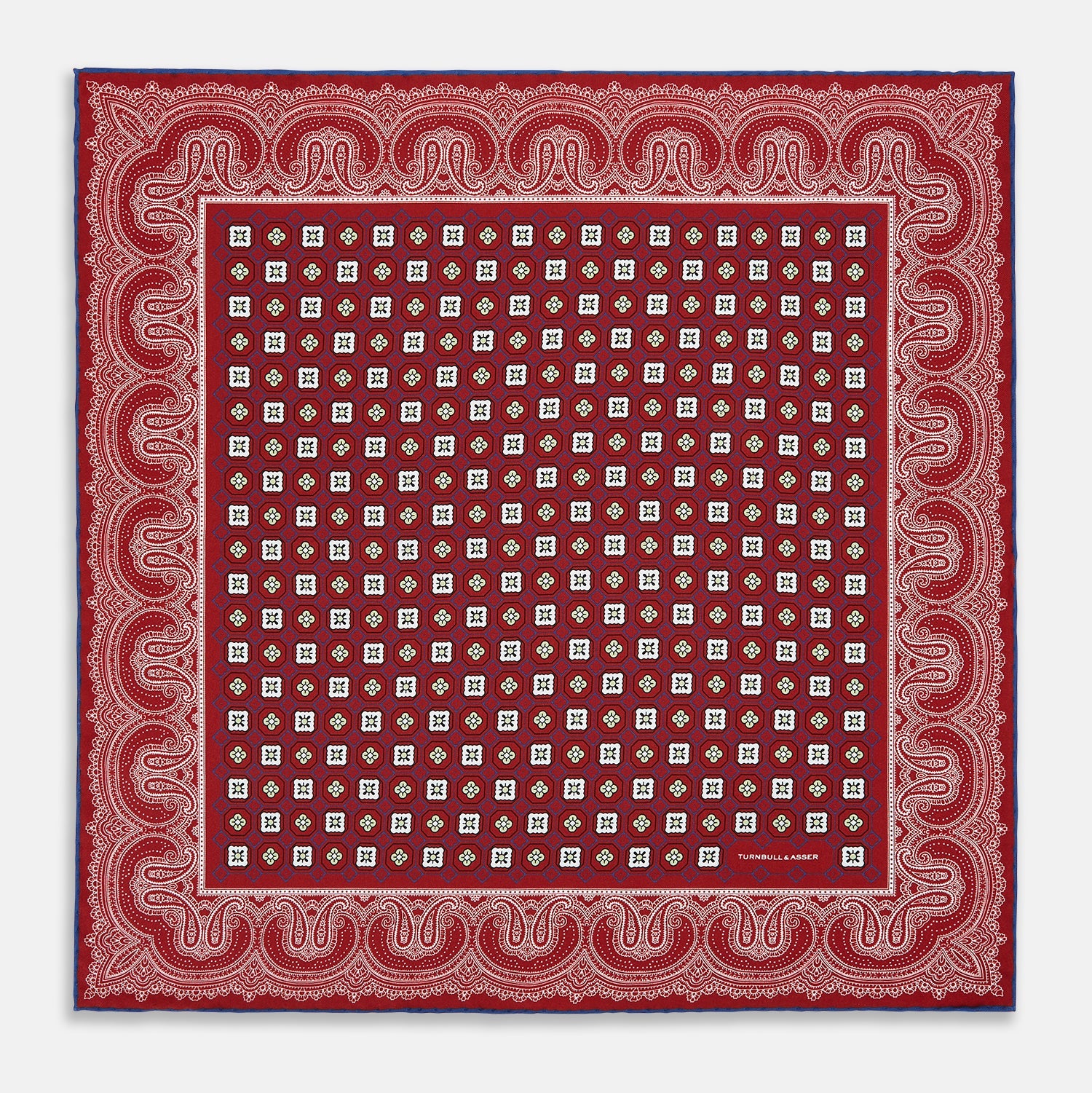Red Floral Tile and Paisley Silk Pocket Square