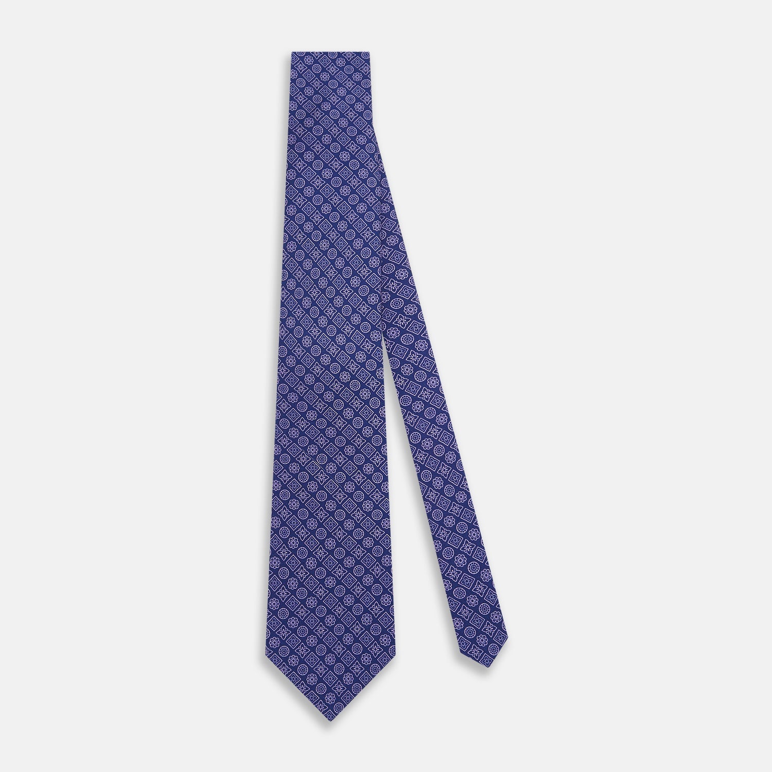 Azzurro Floral Tile Pattern Printed Silk Tie