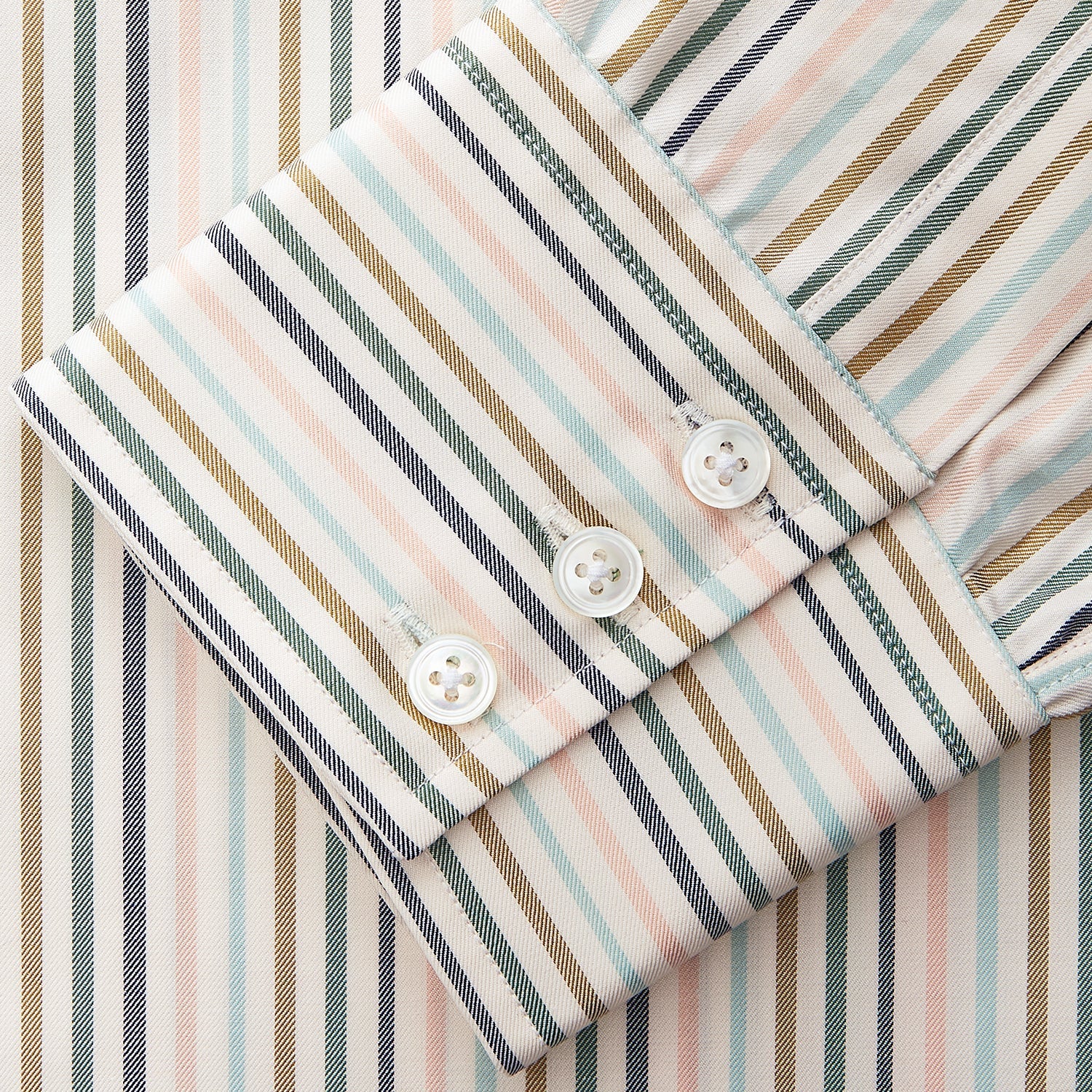 Green Multi Stripe Regular Fit Shirt with T&A Collar and 3 Button Cuffs