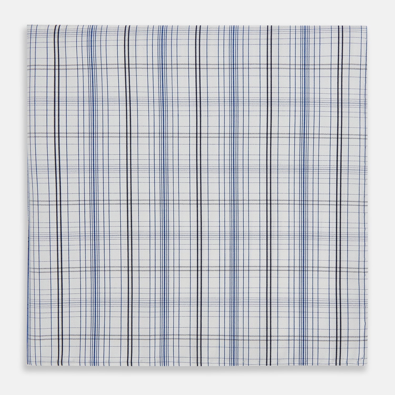 Blue and Navy Multi Check Hand-Rolled Handkerchief