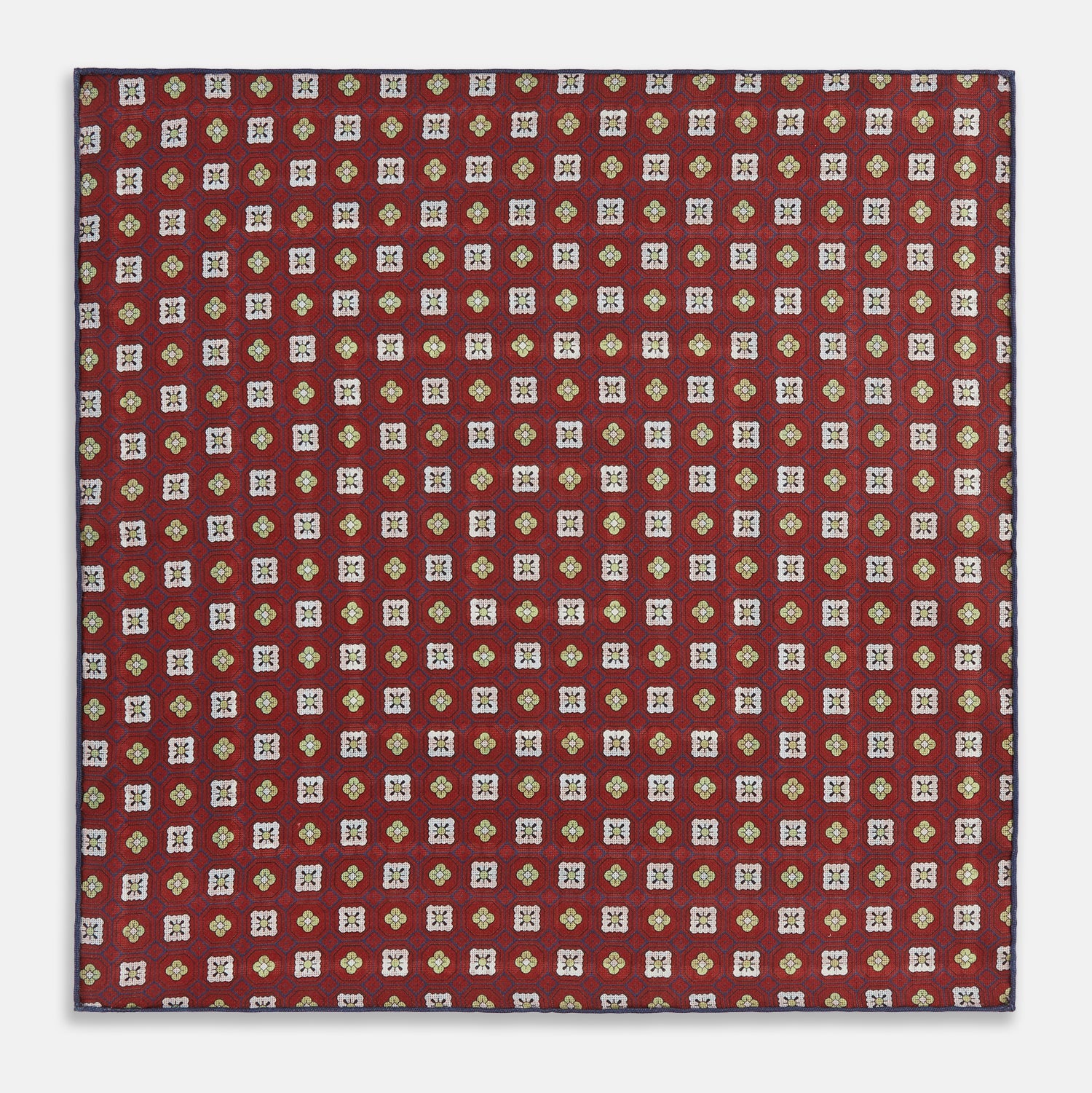 Red Dots and Floral Tile Double-Sided Silk Pocket Square