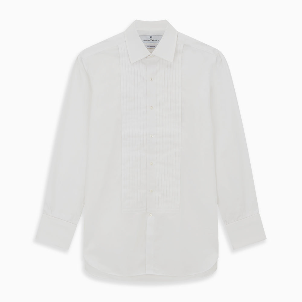 White Pleated Cotton Dress Shirt with T&A Collar and Double Cuffs