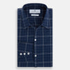 Indigo and White Thin Plaid Check Windsor Shirt