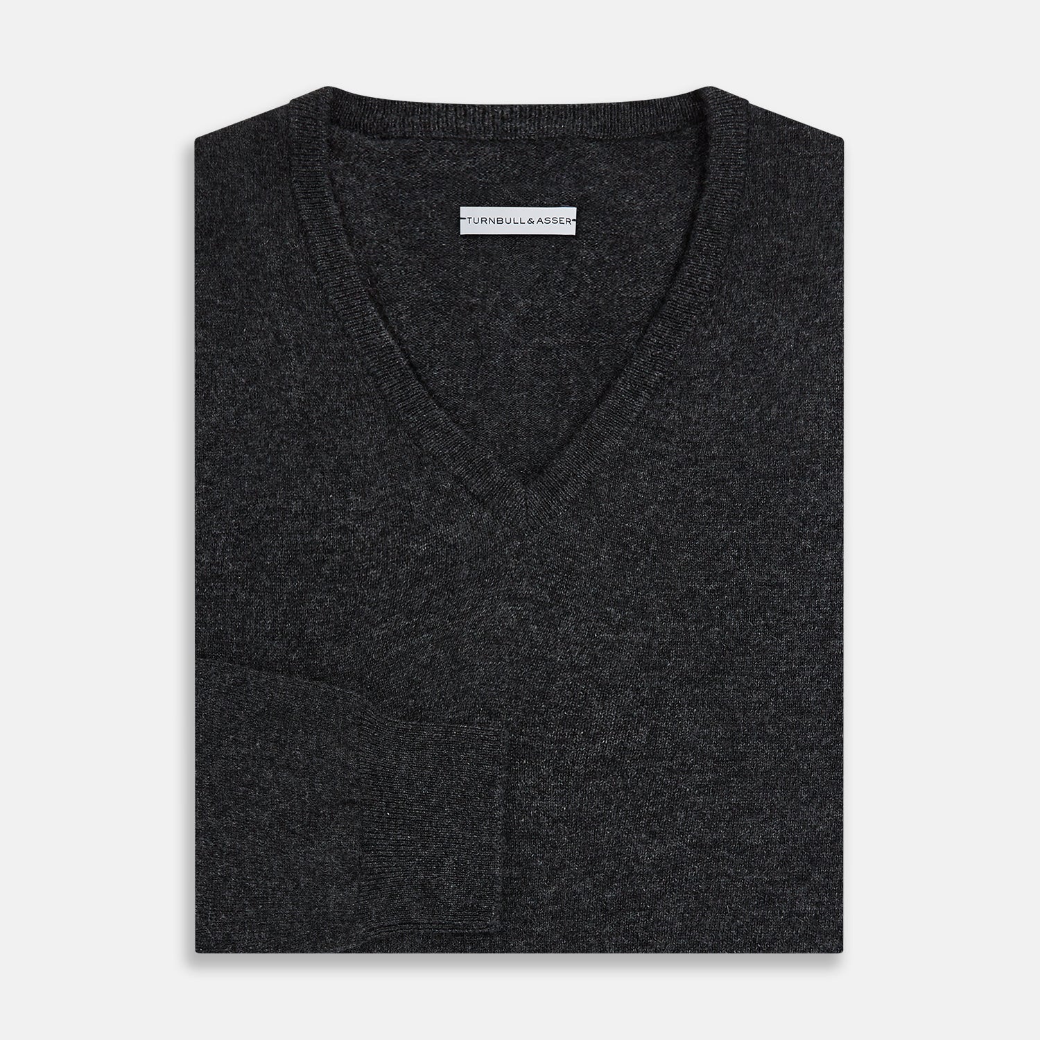 Charcoal Grey Melange V-Neck Cashmere Jumper