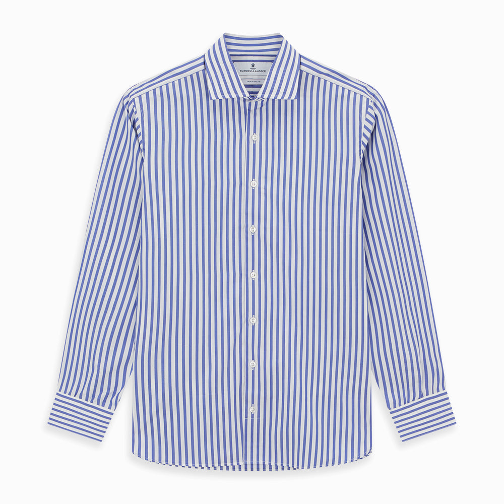 Tailored Fit Blue and White Candy Stripe Shirt with Kent Collar and 3-Button Cuffs
