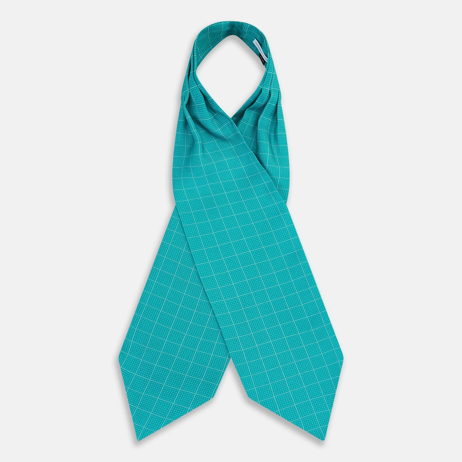 Turquoise Dotted Check Pattern Printed Silk Cravat
