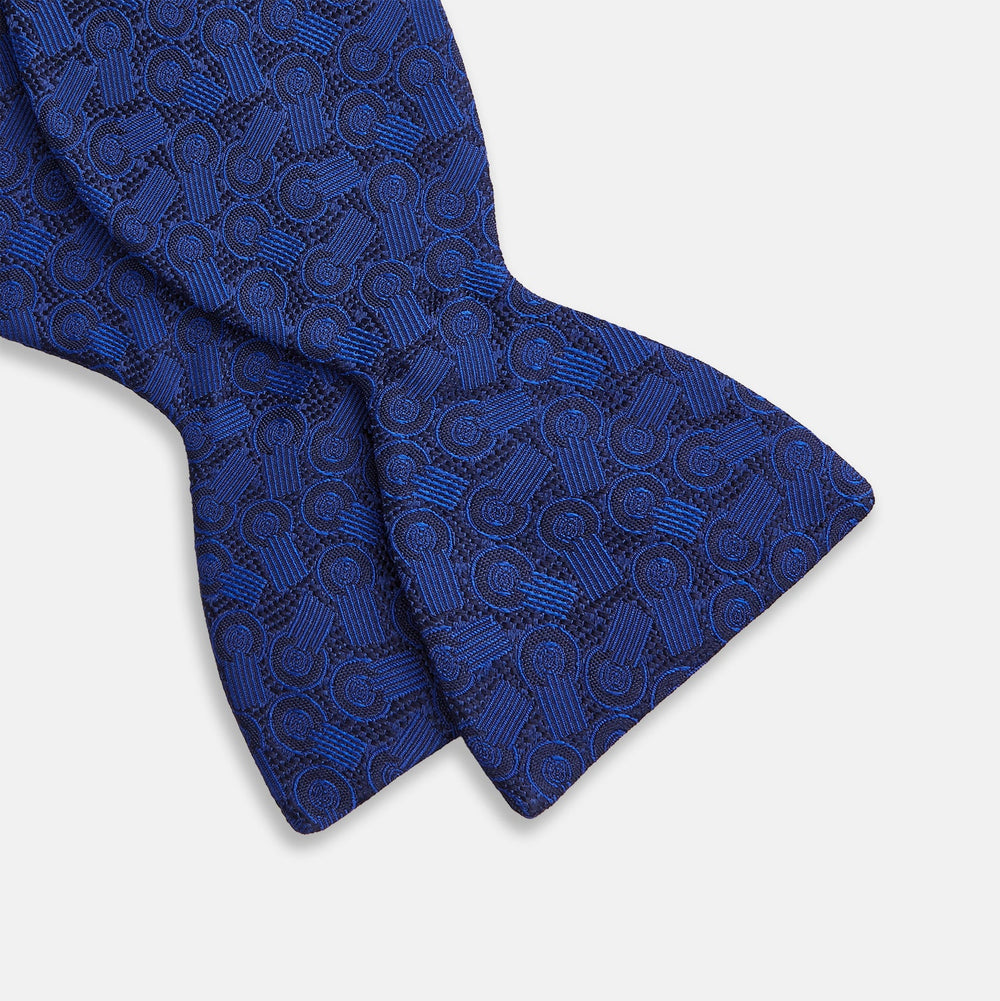 Electric Blue Motif Silk Bow Tie