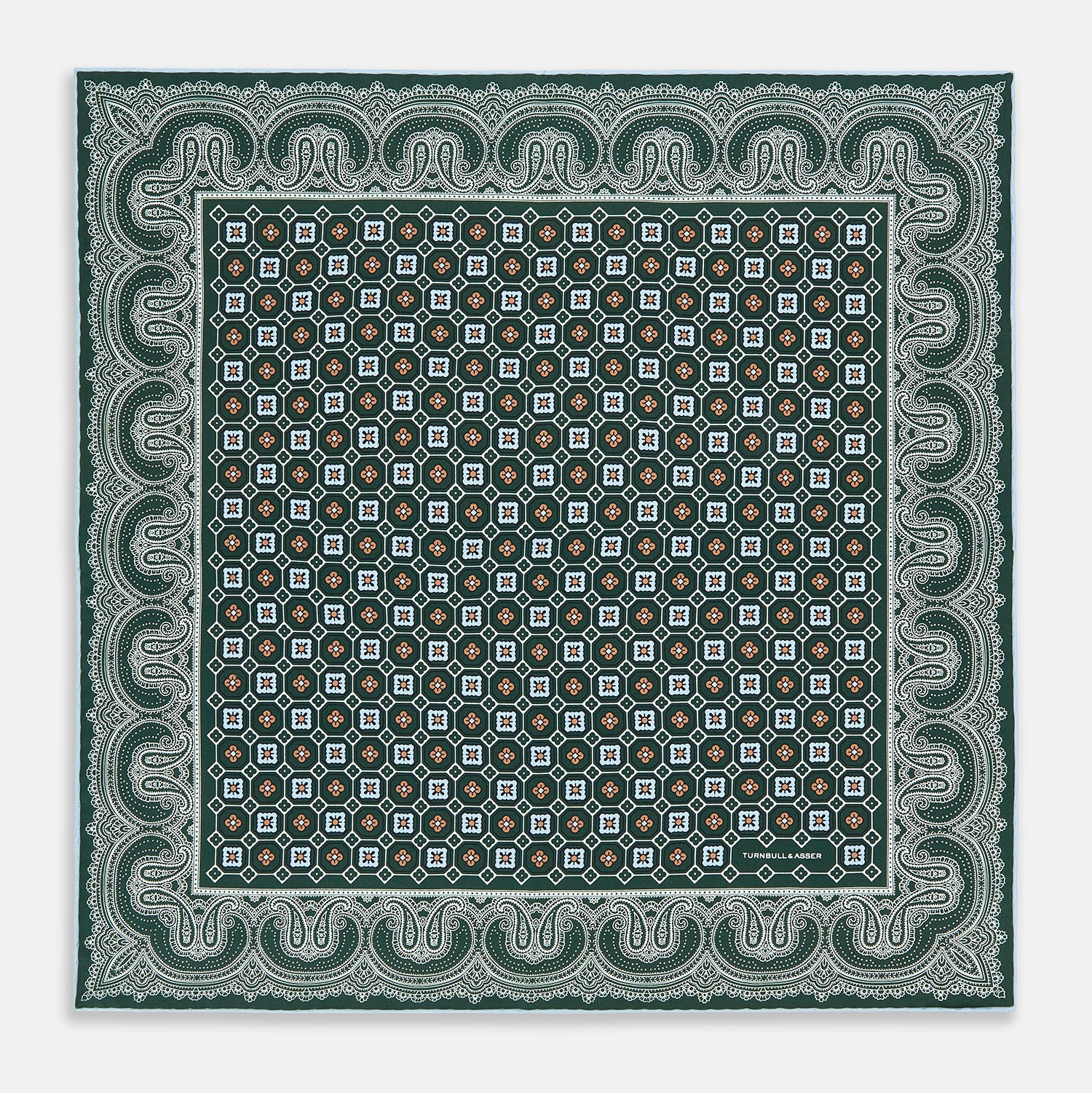 Forest Green Floral Tile and Paisley Silk Pocket Square