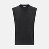 Charcoal Grey Melange V-Neck Sleeveless Cashmere Vest