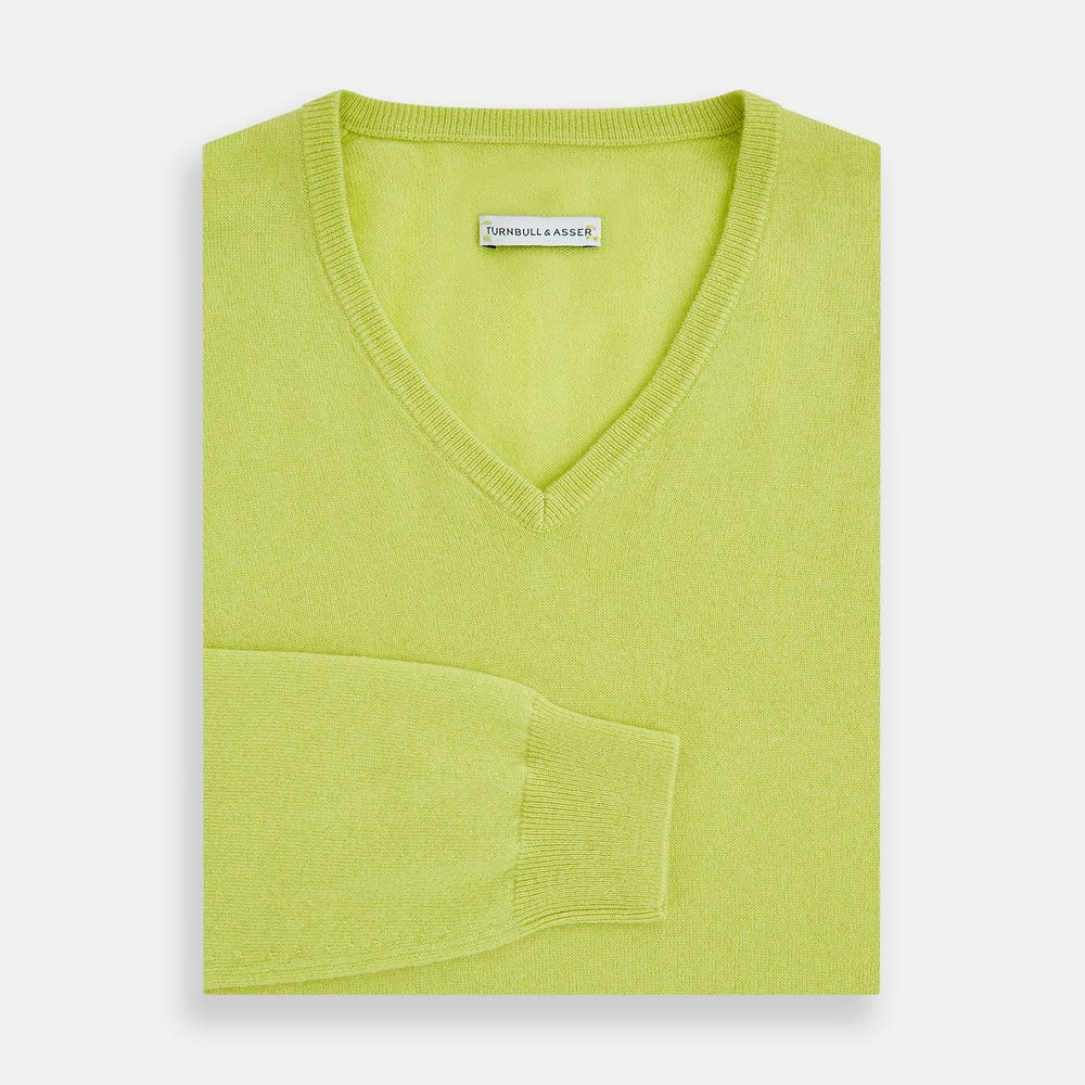 Lemon Green Cashmere V-neck Jumper
