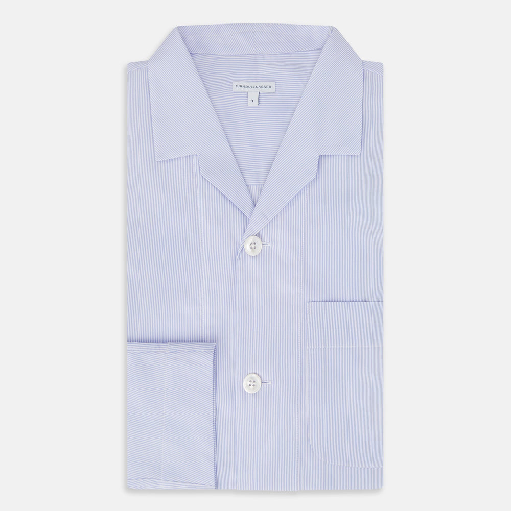 Pale Blue Hairline Stripe Pyjama Shirt