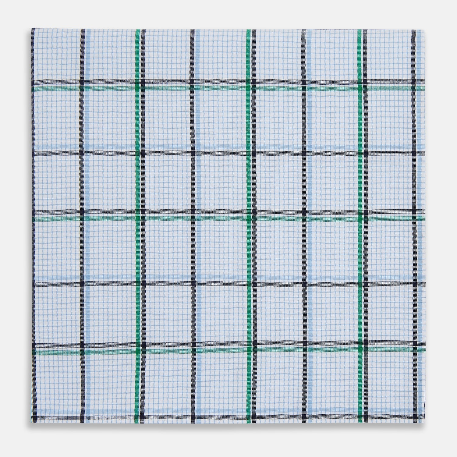 Hand Rolled Blue and Green Tattersall Check Handkerchief
