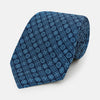 Dark Navy Floral Tile Pattern Printed Silk Tie