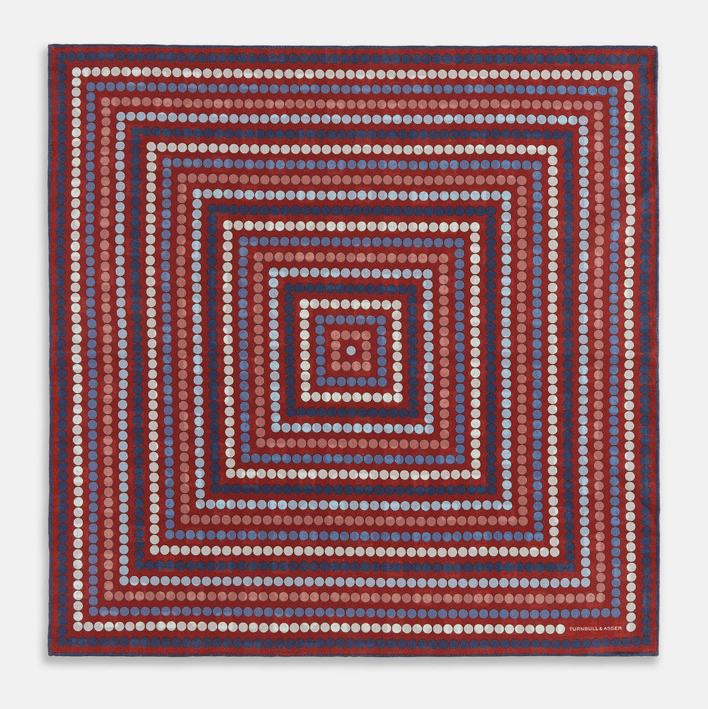Red Dots and Floral Tile Double-Sided Silk Pocket Square
