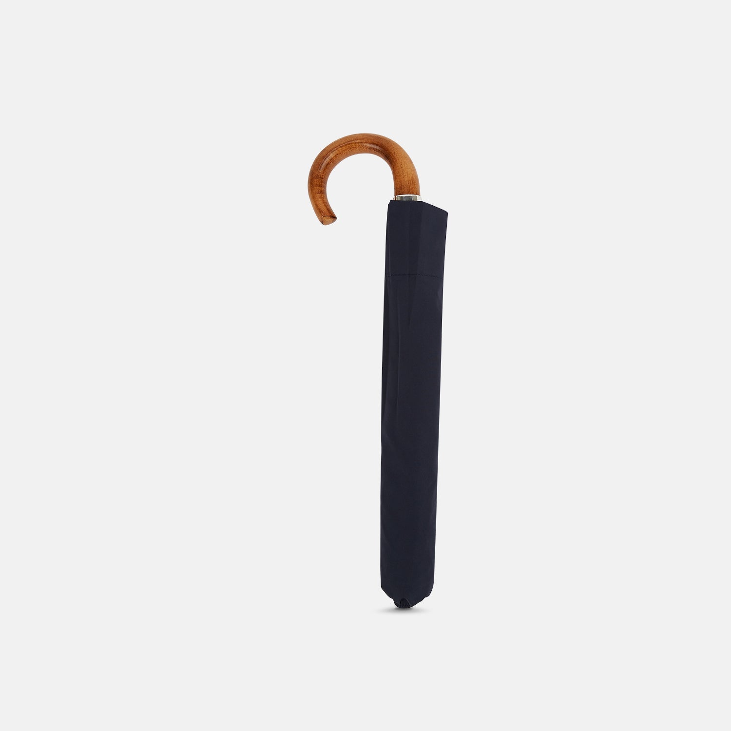Navy Telescopic Umbrella with Brown Maple Crook Handle