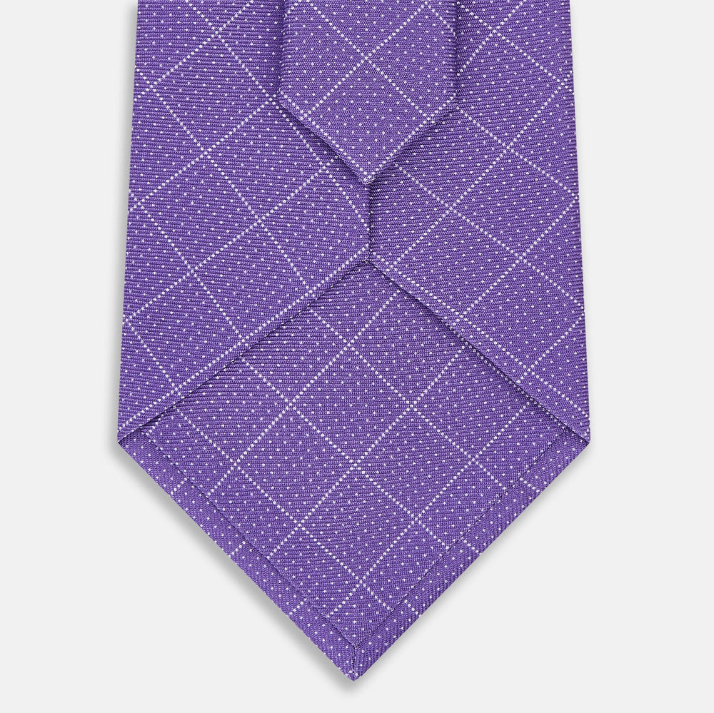 Purple Dotted Check Pattern Printed Silk Tie