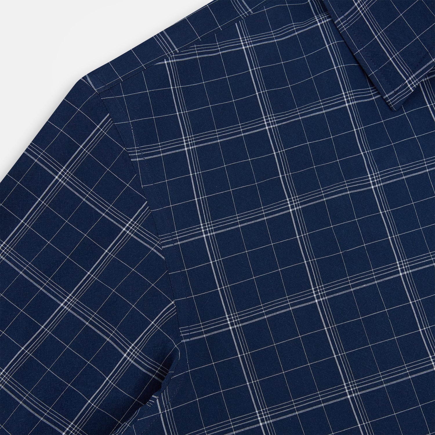 Indigo and White Thin Plaid Check Windsor Shirt