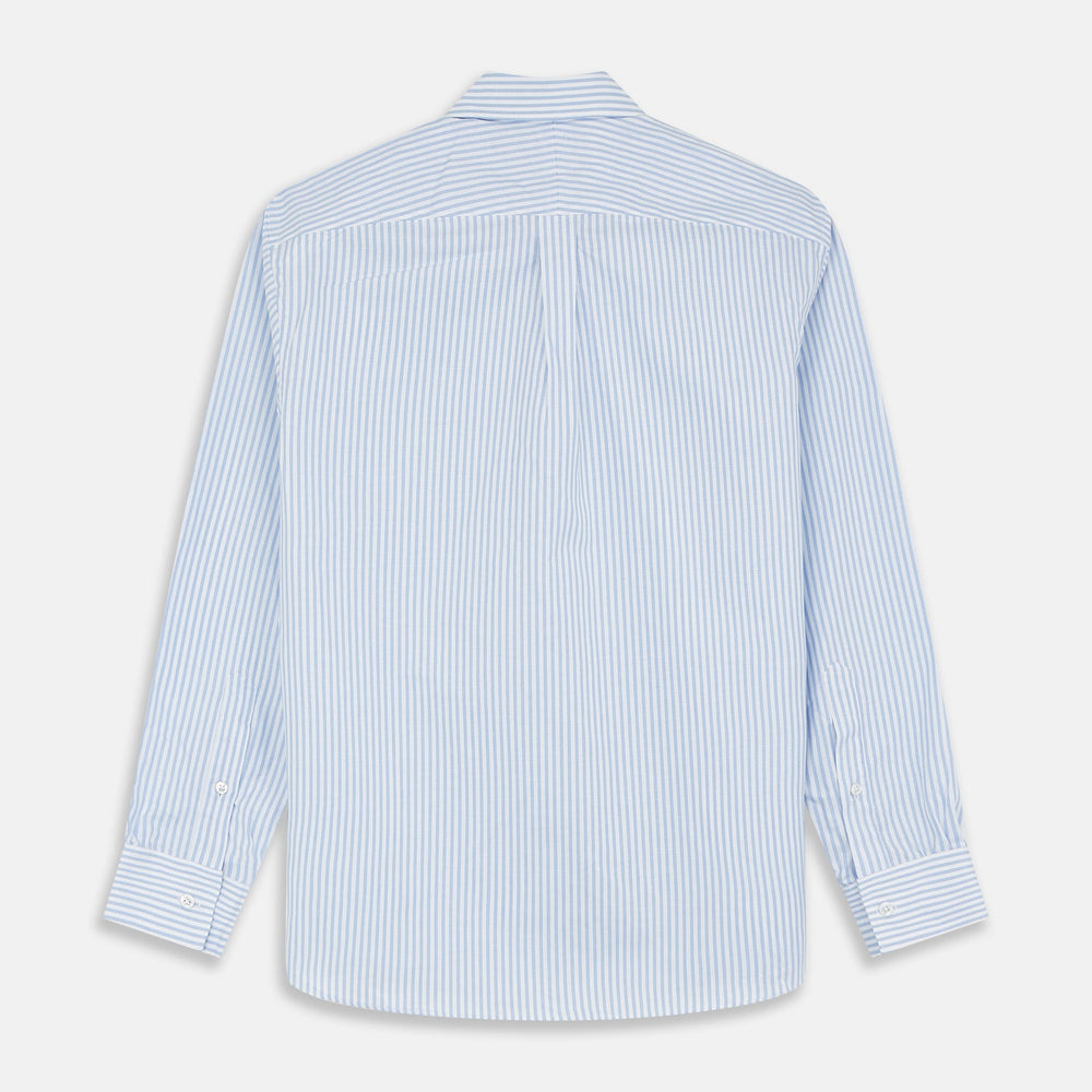 Pale Blue Stripe Weekend Fit Hayne Shirt With Dorset Collar And 1-Button Cuffs