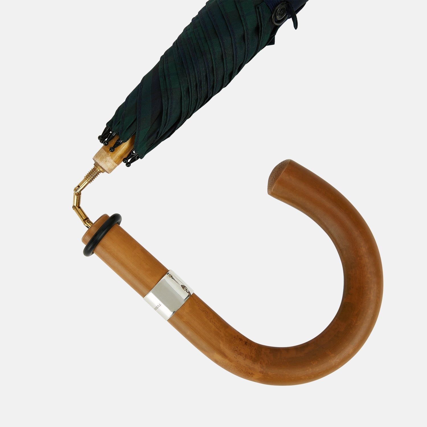 Black Watch Tartan Traveller Umbrella with Malacca Crook Handle
