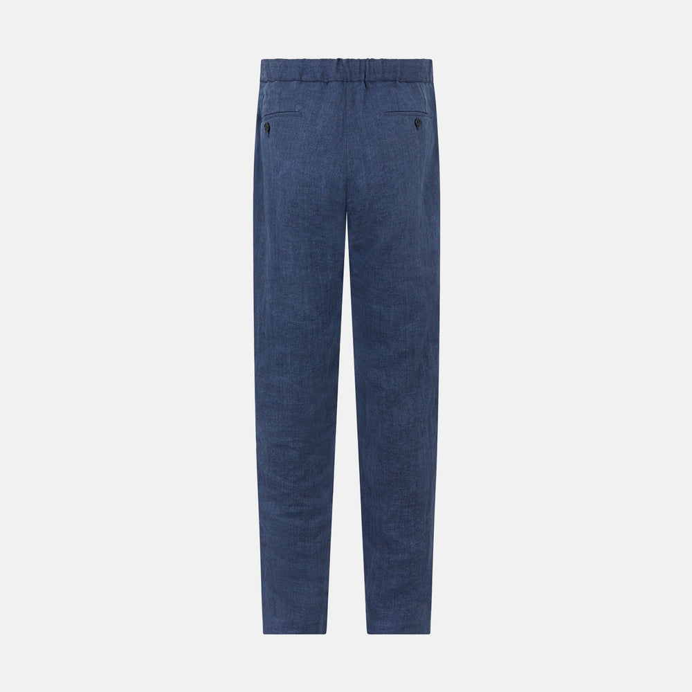 Denim Blue Linen Herringbone Miles Trousers
