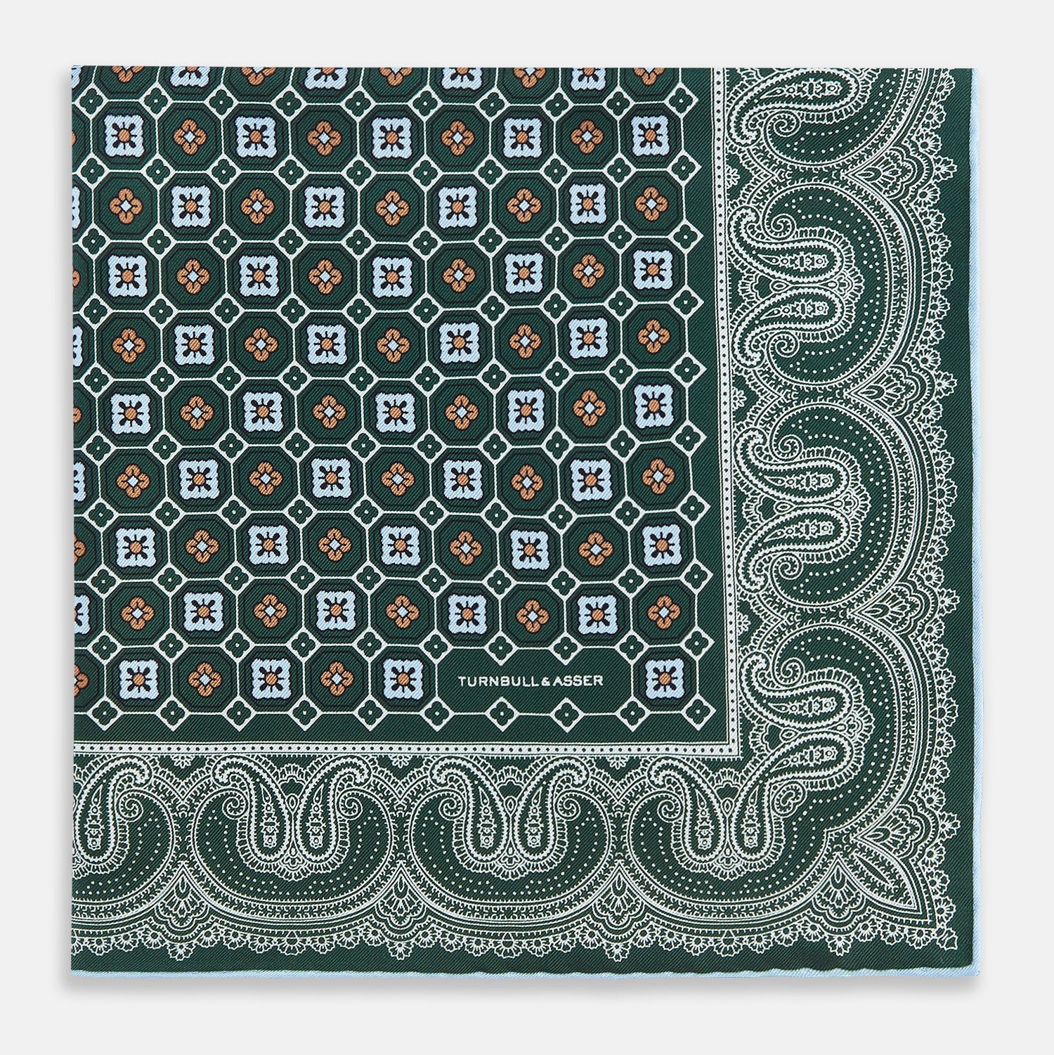 Forest Green Floral Tile and Paisley Silk Pocket Square