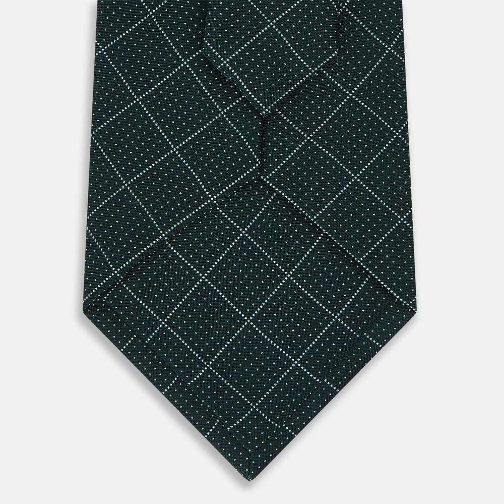 Light Petrol Dotted Check Pattern Printed Silk Tie