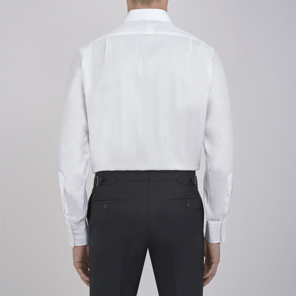 White Herringbone Superfine Cotton Shirt with T&A Collar and 3-Button Cuffs