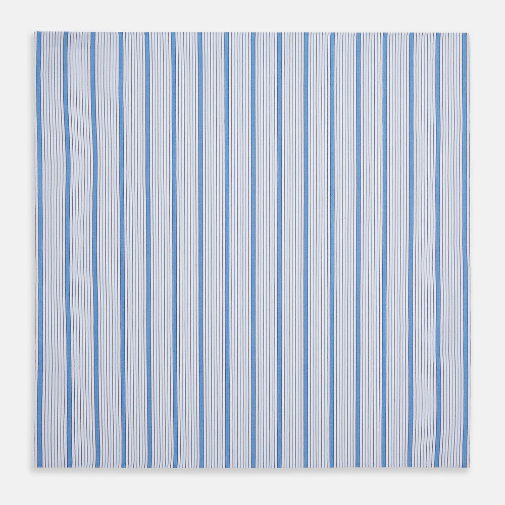 Hand Rolled Blue Multi Track Stripe Handkerchief
