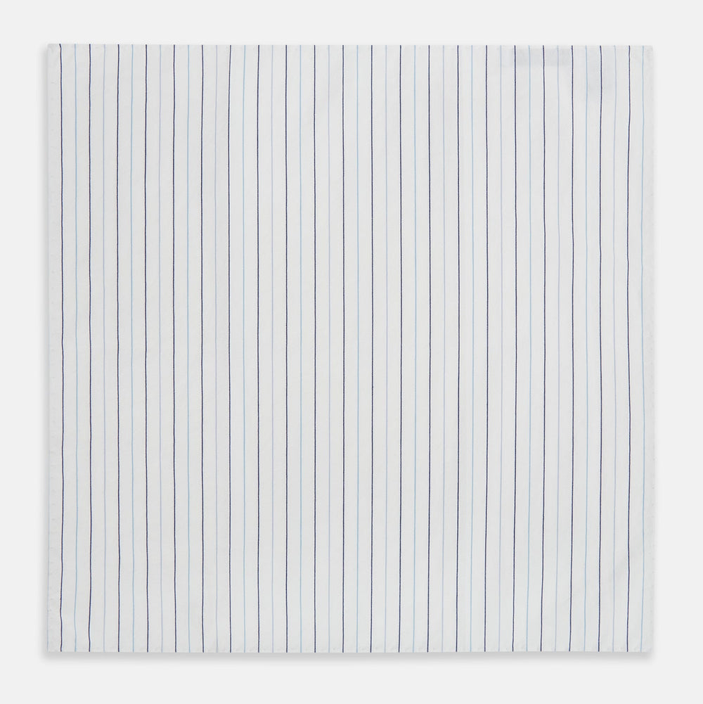 Navy and Blue Wide Pinstripe Hand-Rolled Handkerchief