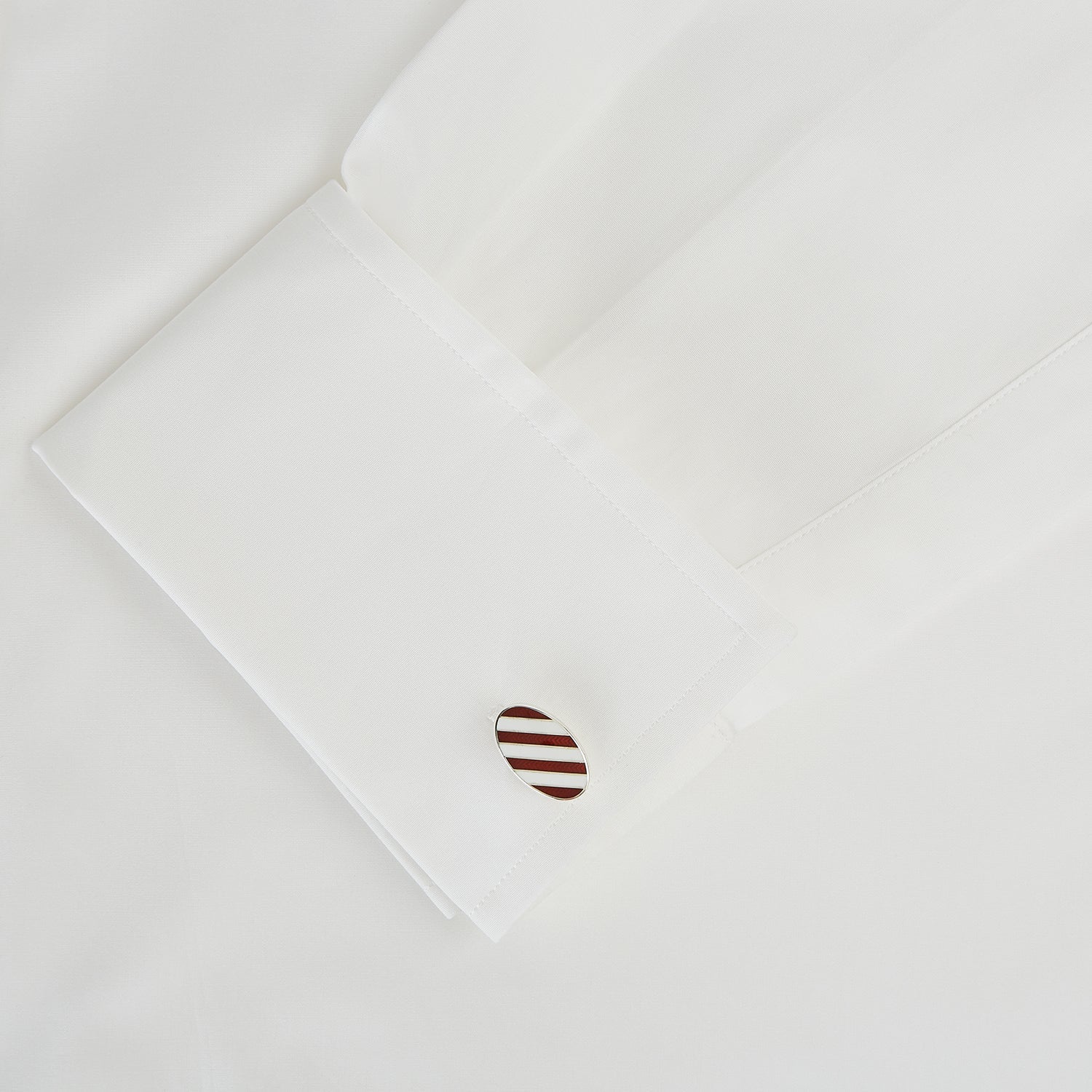 Burgundy and White Striped Oval Enamel Cufflinks