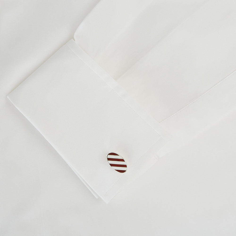 Burgundy and White Striped Oval Enamel Cufflinks